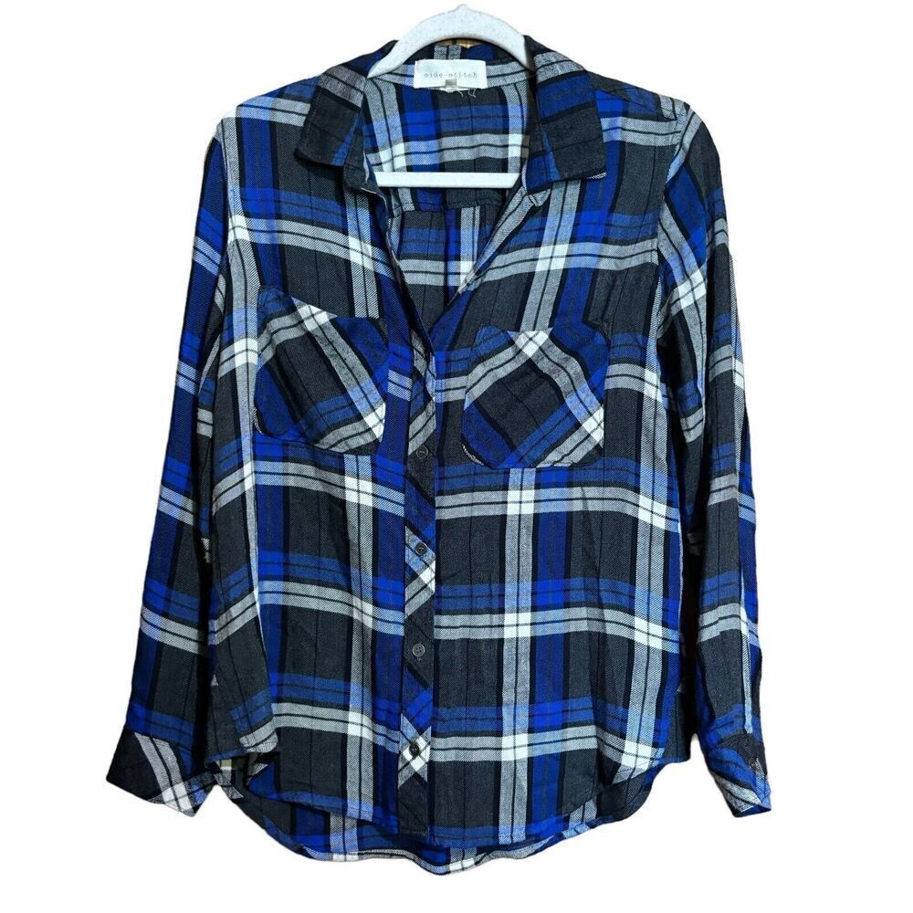 Side Stitch Shirt Womens XS Multicolor Plaid Button Up Blouse Top
